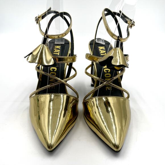 Kat‎ Maconie Louise Gold Heels Ankle Wrap Pumps Metallic Pointed Toe Sz 5 US - Picture 4 of 11
